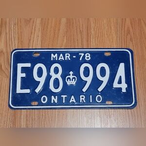 Expired Ontario License Plate 1978 E98 994